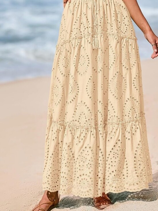 BTFBM Dresses & Skirts - Boho Eyelet Maxi Skirt - Cream